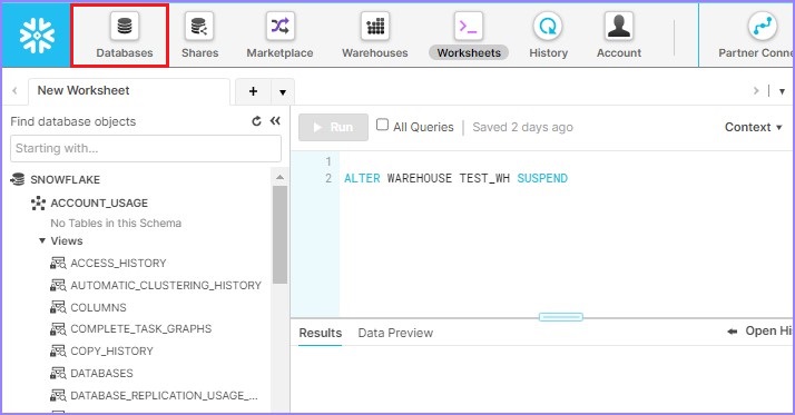 click databases after login