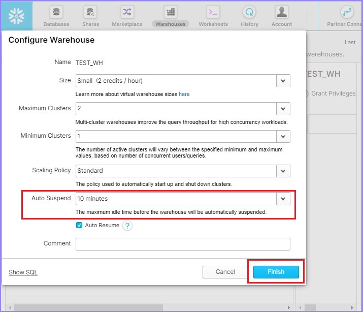 configure warehouse