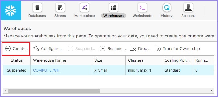 create warehouses