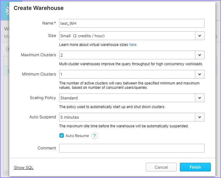 finish creating warehouse