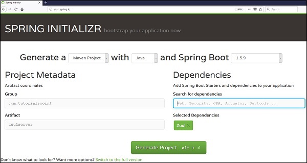 creating zuul server application