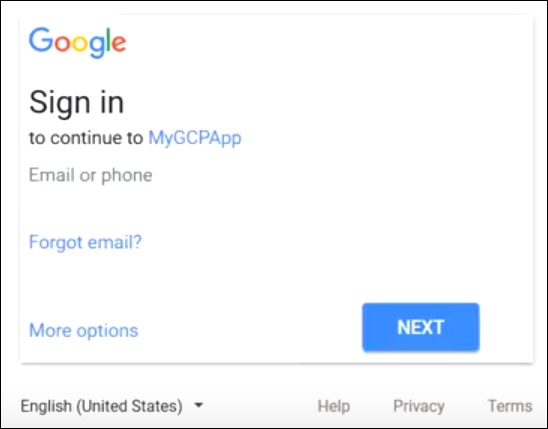 google login screen