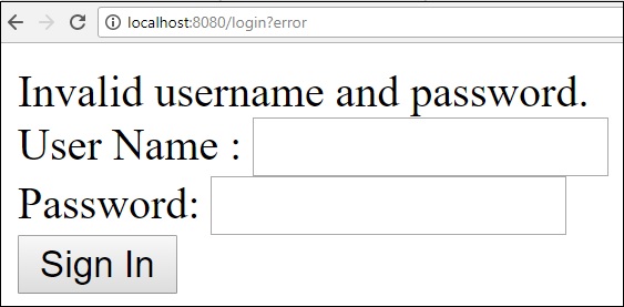 invalid username password