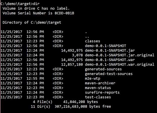 maven packaging application target directory