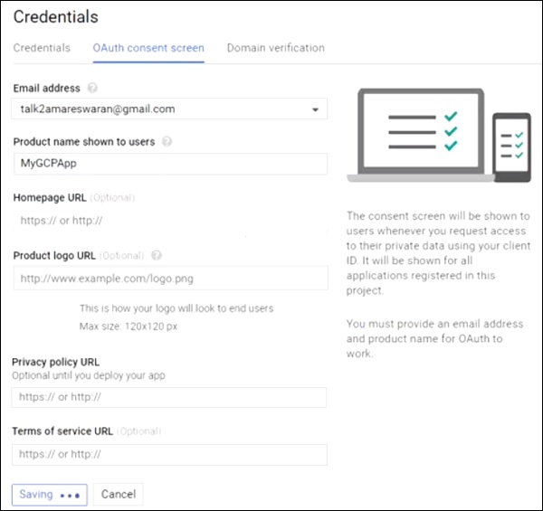 product name in oauth2 consent screen