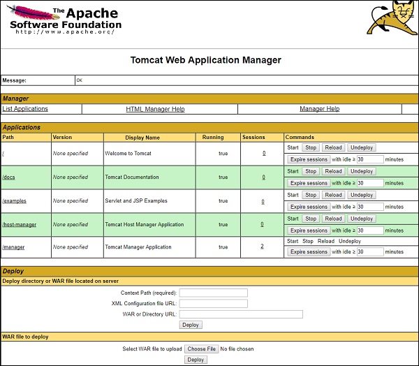 tomcat web application maneger