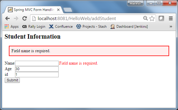 spring validation result