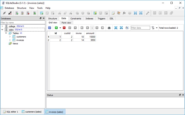 invoices table