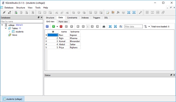 table data view