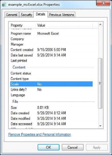 excel properties