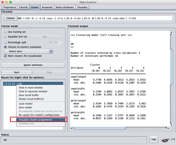 clusters result list