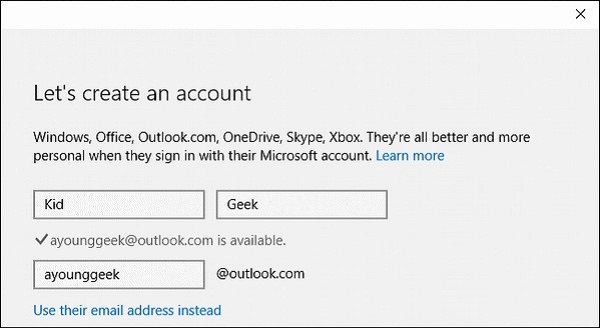 create outlook account