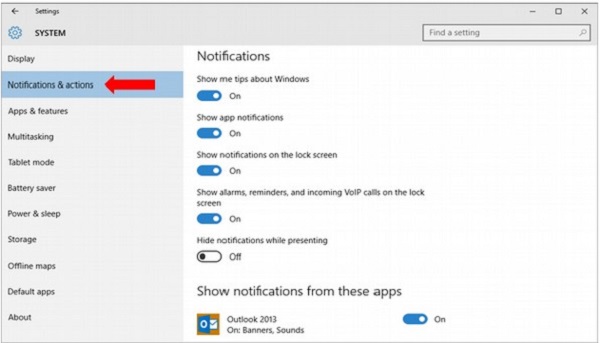 notifications and actions