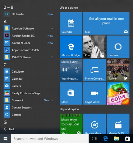 start menu