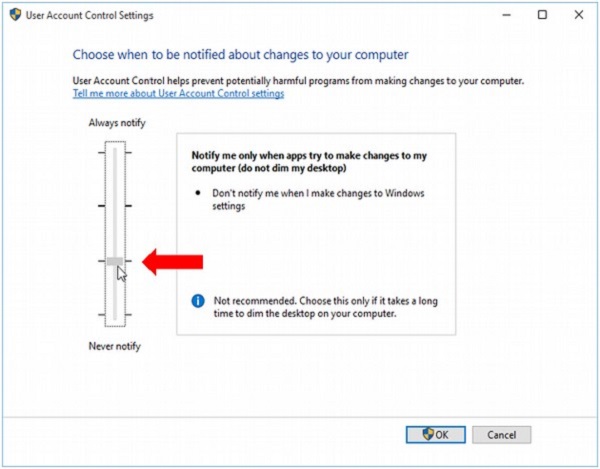 user account control setting