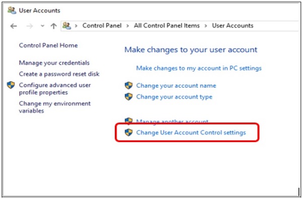 user account control settings