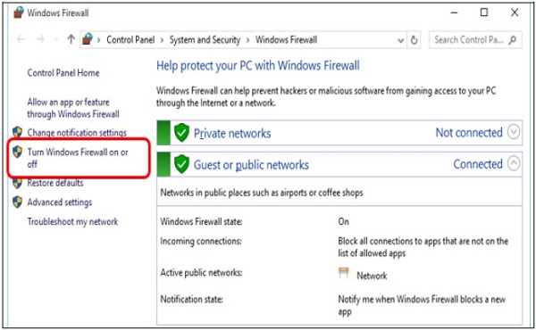 windows firewall setting